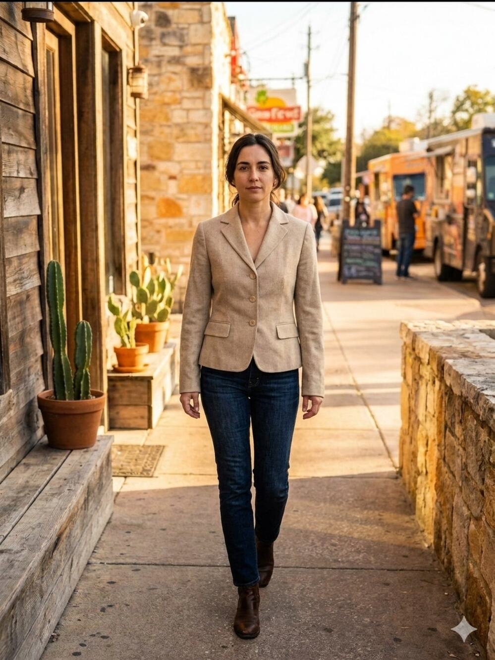 Theory Women's 0 Beige Wool Blend 2-Button Fitted Blazer Suit Jacket USA EUC